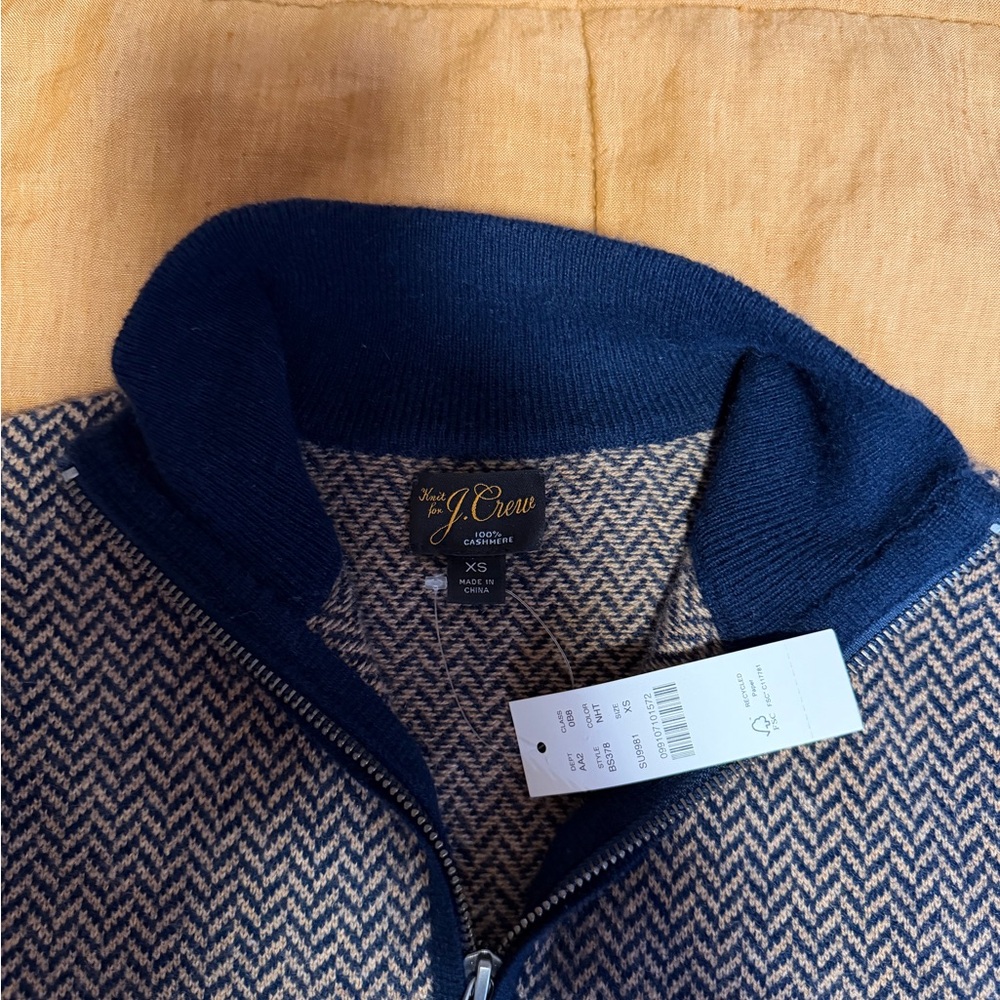 J.Crew Cashmere Quarter Zip Herringbone - Picture 4 of 10